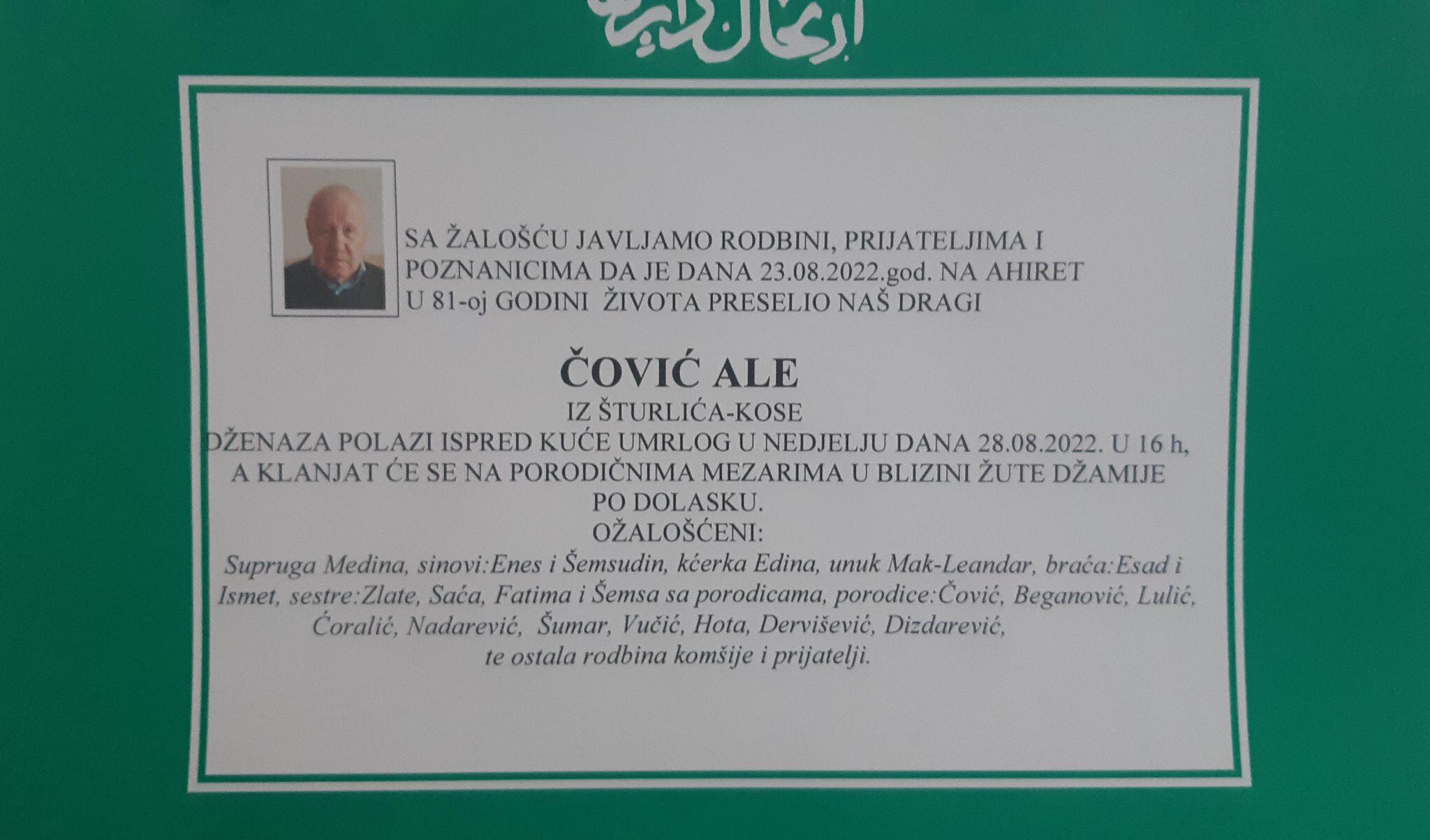Na Ahiret preselio Čović Ale | Cazin.NET