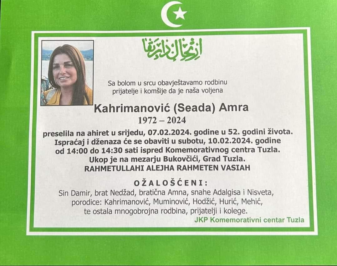 Poznat termin dženaze Amri Kahrimanović koju je ubio policajac Elvis ...