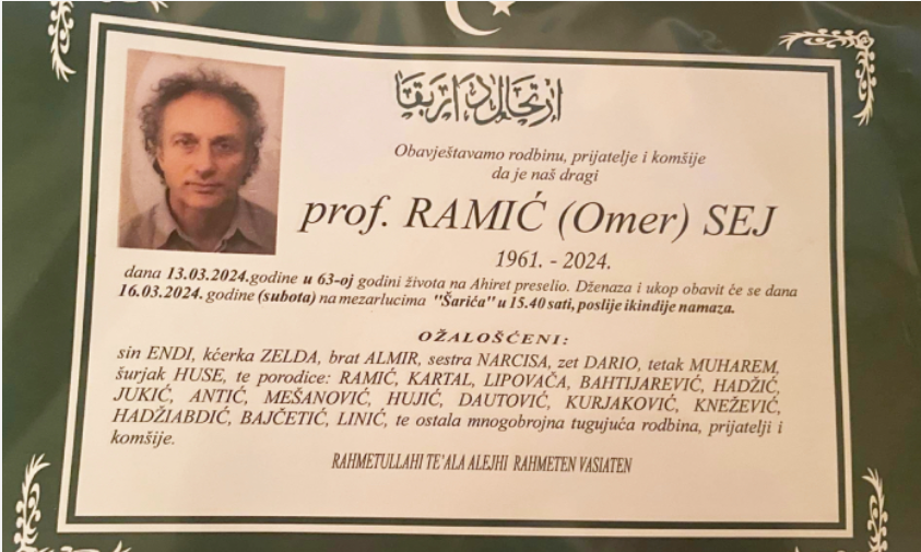 Na Ahiret preselio prof. Ramić (Omer) Sej | Cazin.NET