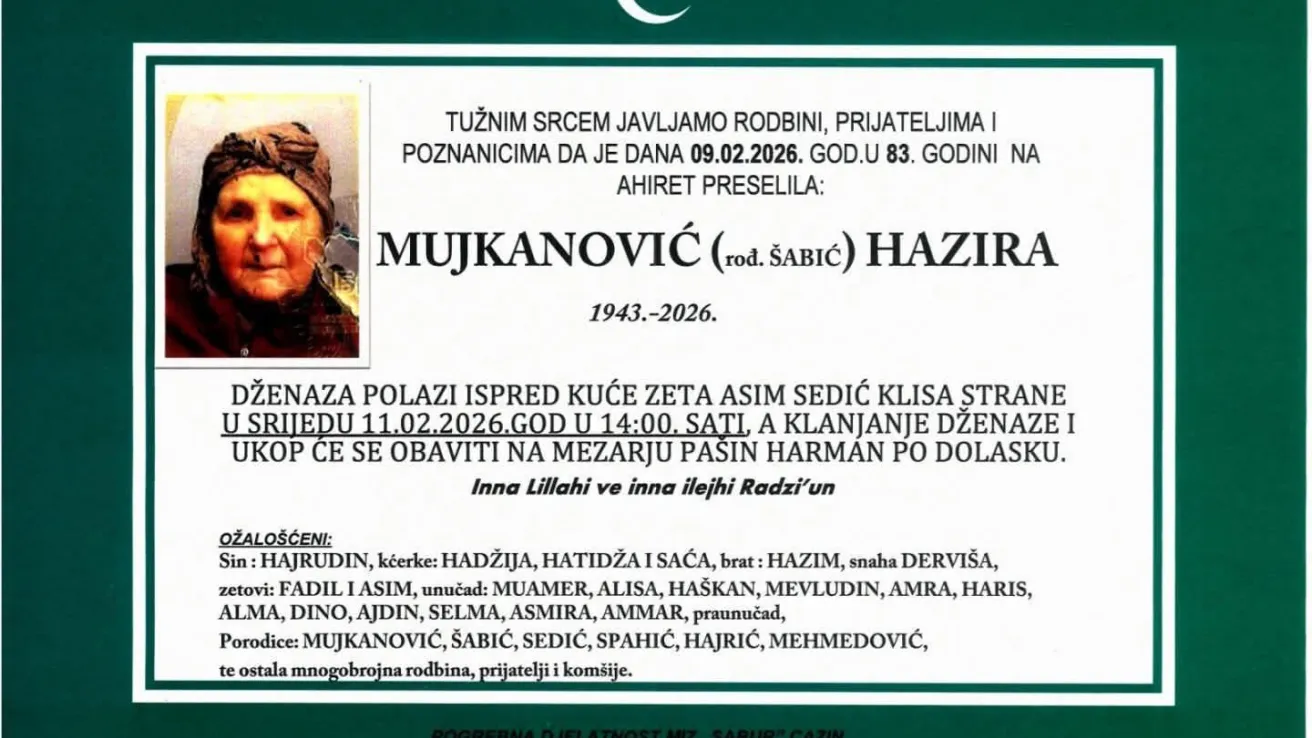 Mujkanović (rođ. &Scaron;abić) Hazira
