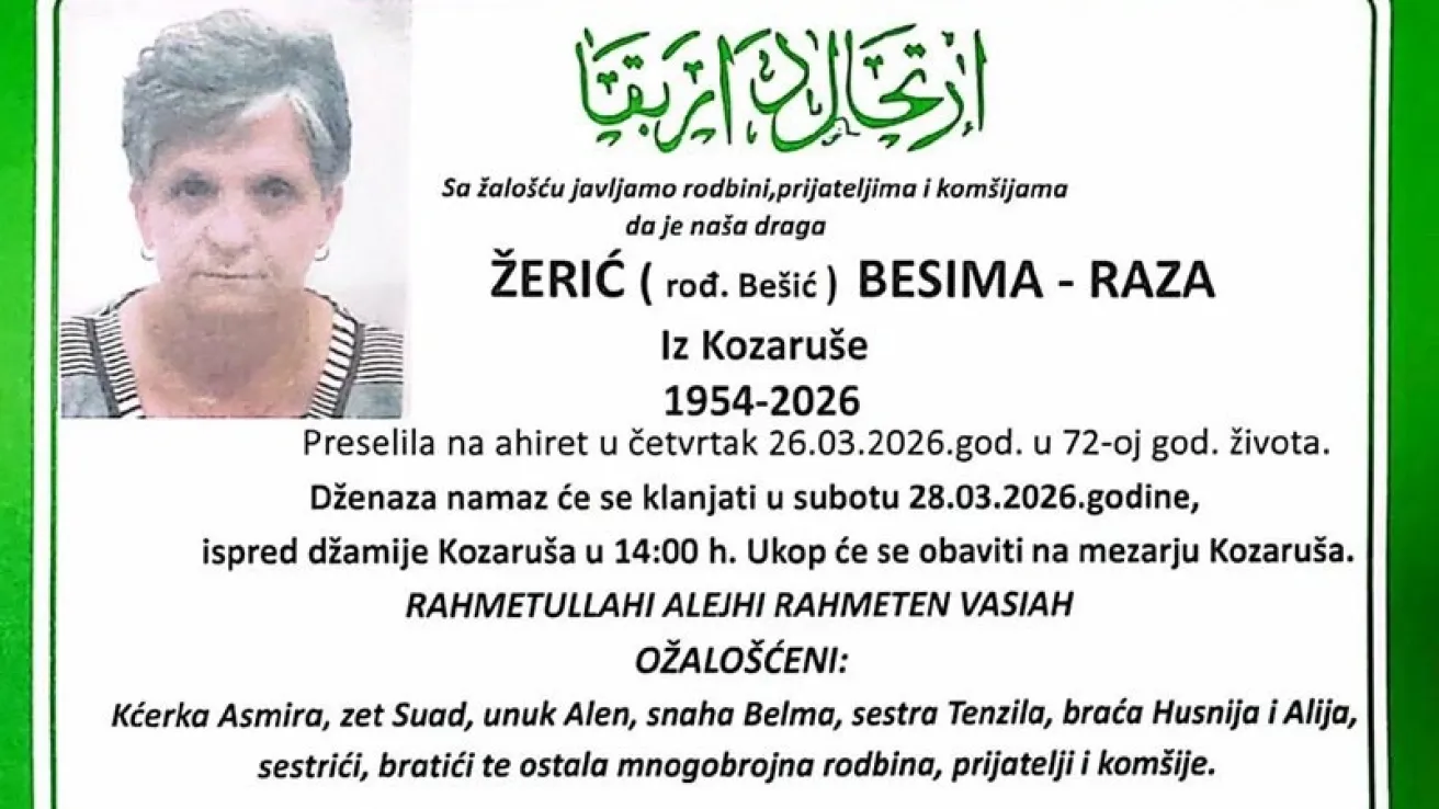 Žerić (rođ. Be&scaron;ić) Besima &ndash; Raza iz Kozaru&scaron;e