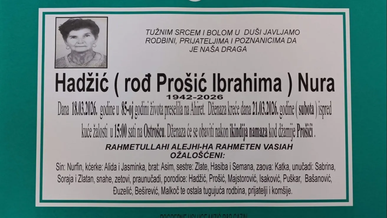 Hadžić (rođ. Pro&scaron;ić Ibrahima) Nura