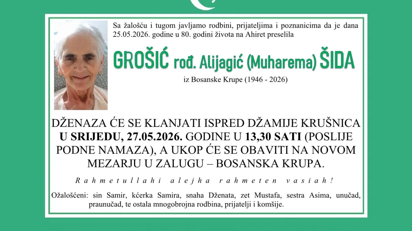 Gro&scaron;ić rođ. Alijagić (Muharema) &Scaron;ida