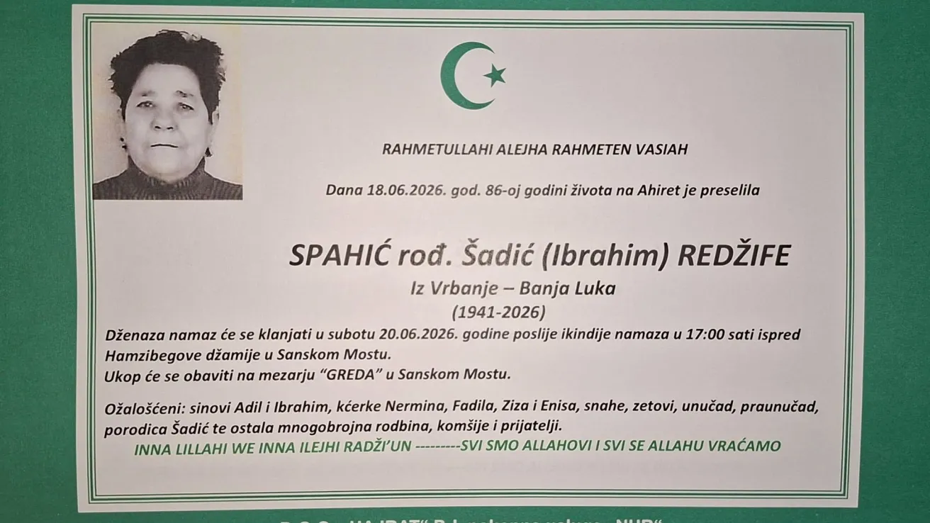 Spahić rođ. &Scaron;adić (Ibrahim) Redžife