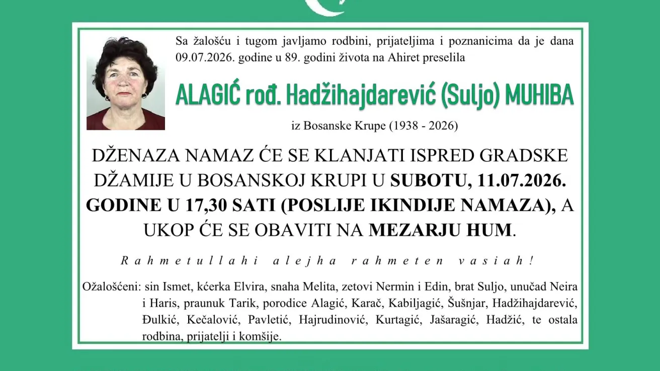 Alagić rođ. Hadžihajdarević (Suljo) Muhiba