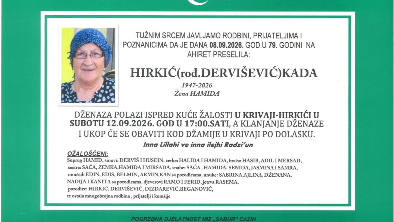 Hirkić (rođ. Dervi&scaron;ević) Kada