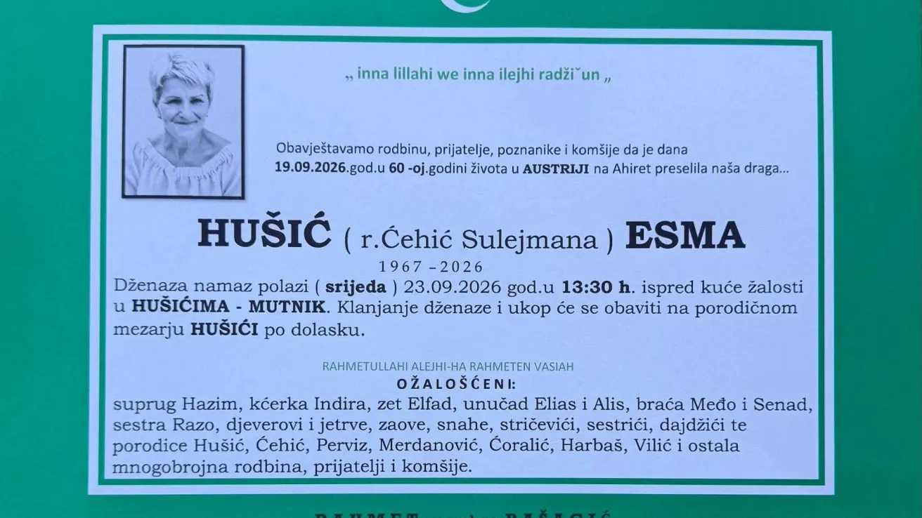 Hu&scaron;ić (r. Ćehić Sulejmana) Esma