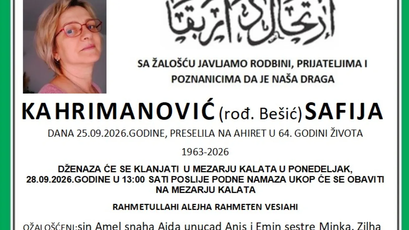 Kahrimanović (rođ. Be&scaron;ić) Safija