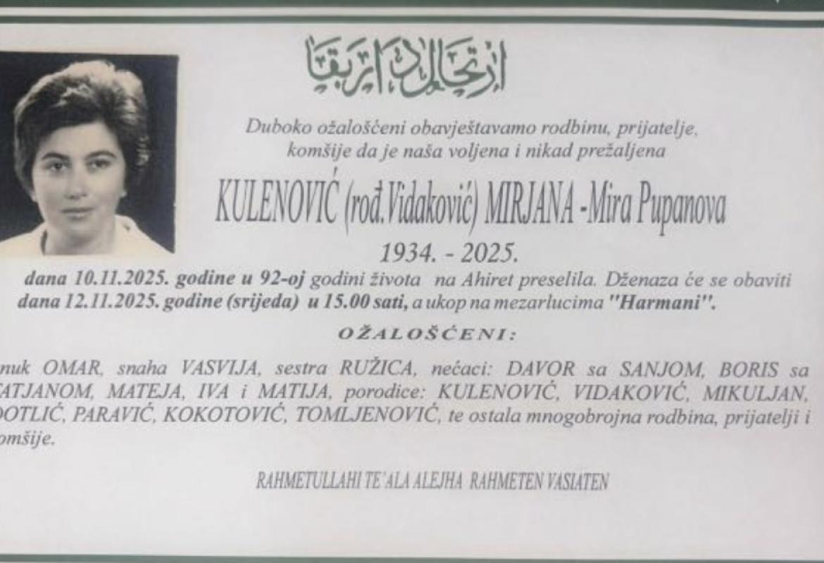 Kulenović (rod. Vidaković) Mirjana – Mira Pupanova