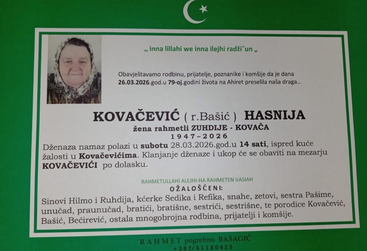 Kovačević (rođ. Ba&scaron;ić) Hasnija,