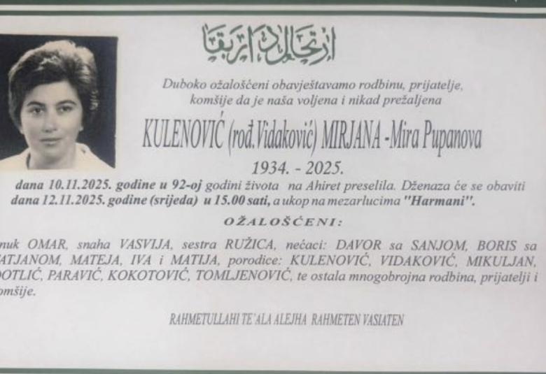 Kulenović (rod. Vidaković) Mirjana – Mira Pupanova