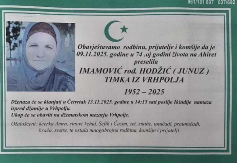 Imamović rođ. Hodžić (Junuz) Timka 
