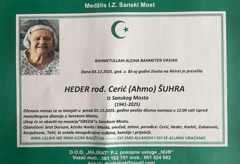 Heder rođ. Cerić (Ahmo) Šuhra