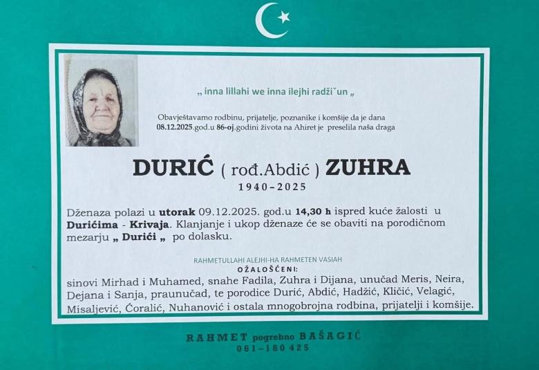 Durić (rođ. Abdić) Zuhra