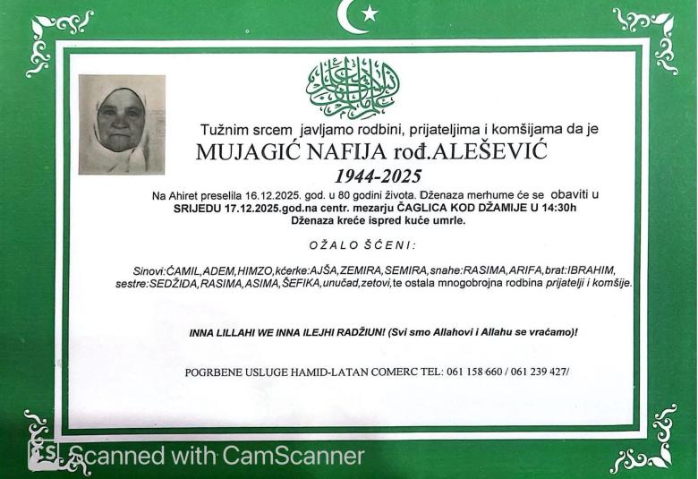 Mujagić Nafija, rođ. Ale&scaron;ević