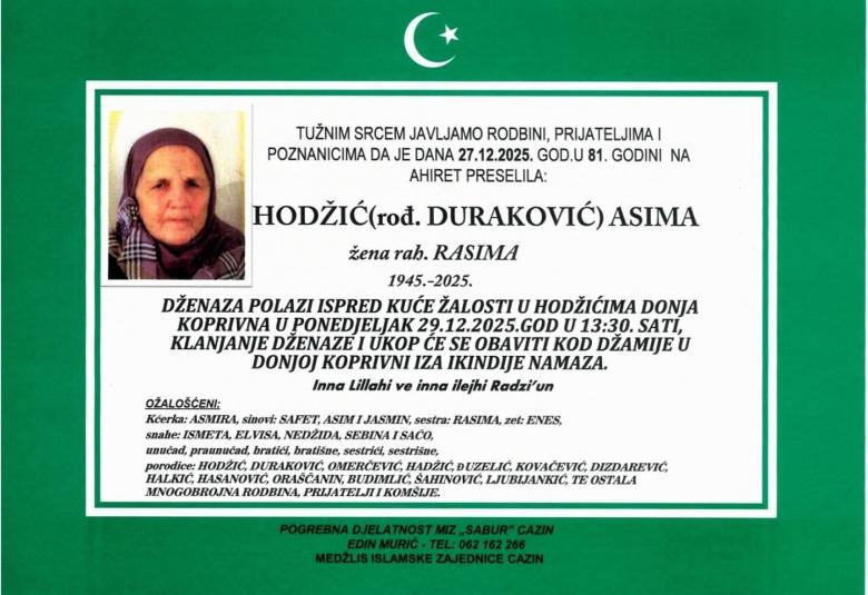 Hodžić (rođ. Duraković) Asima,