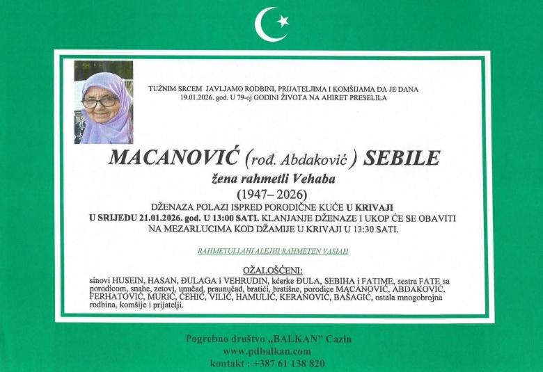 Macanović (rođ. Abdaković) Sebile
