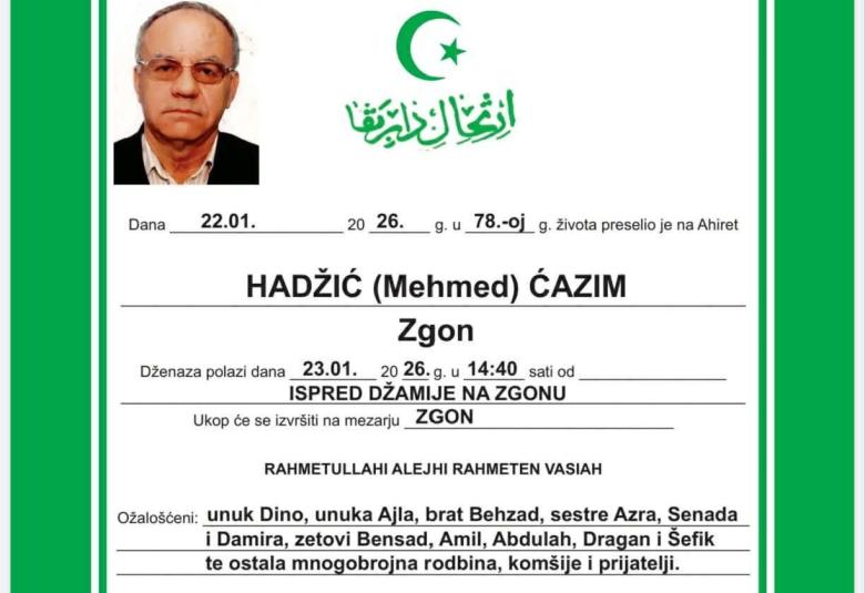 Hadžić (Mehmed) Čazim Zgon