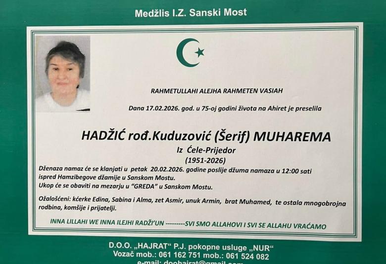 HADŽIĆ rođ. Kuduzović (&Scaron;erif) MUHAREMA