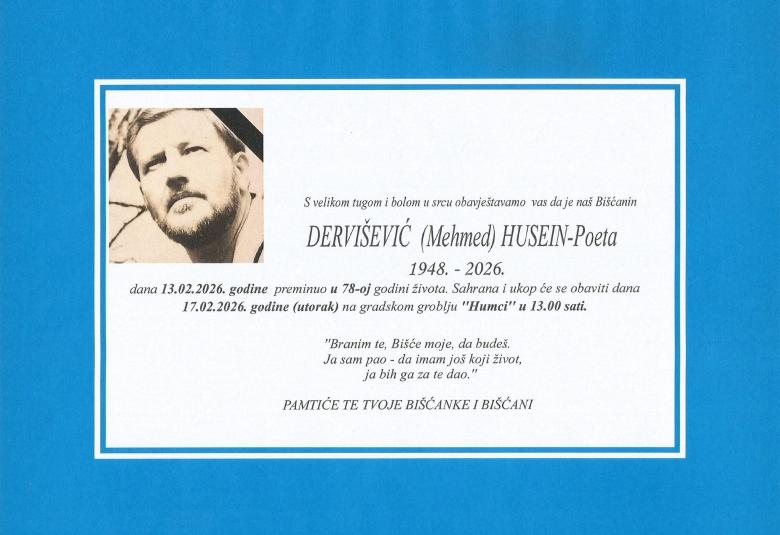 Zauvijek nas je napustio Husein Dervi&scaron;ević &ndash; Poeta.