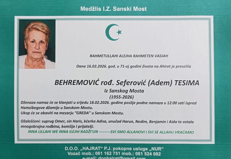Behremović, rođ. Seferović (Adem) Tesima