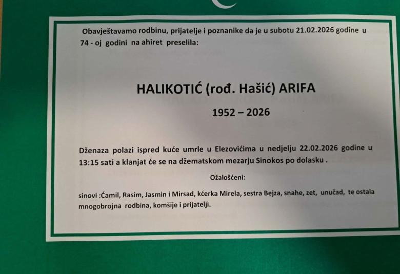Halikotić (rođ. Ha&scaron;ić) Arifa
