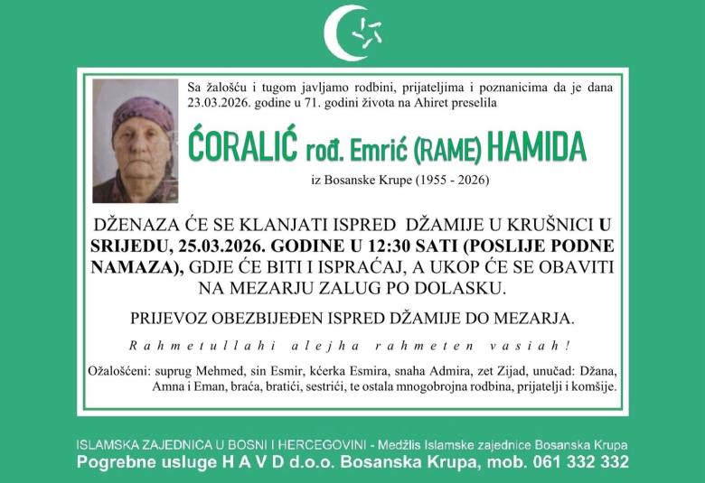 Ćoralić, rođ. Emrić (Rame) Hamida
