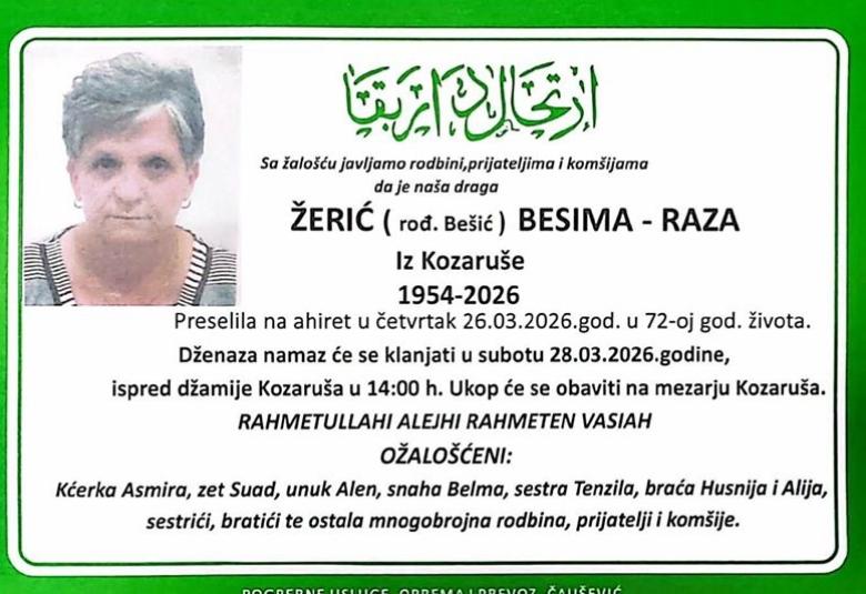 Žerić (rođ. Be&scaron;ić) Besima &ndash; Raza iz Kozaru&scaron;e