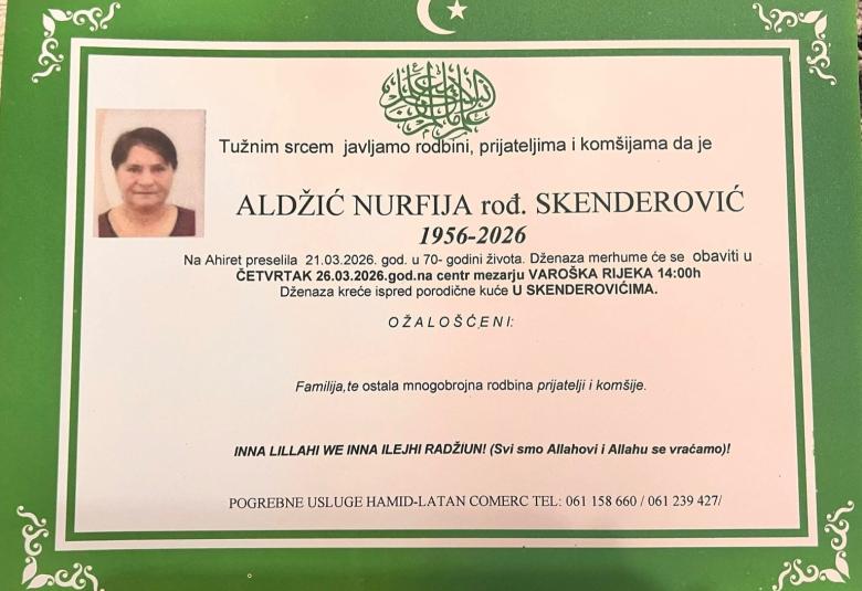 Aldžić Nurfija, rođ. Skenderović (1956&ndash;2026)