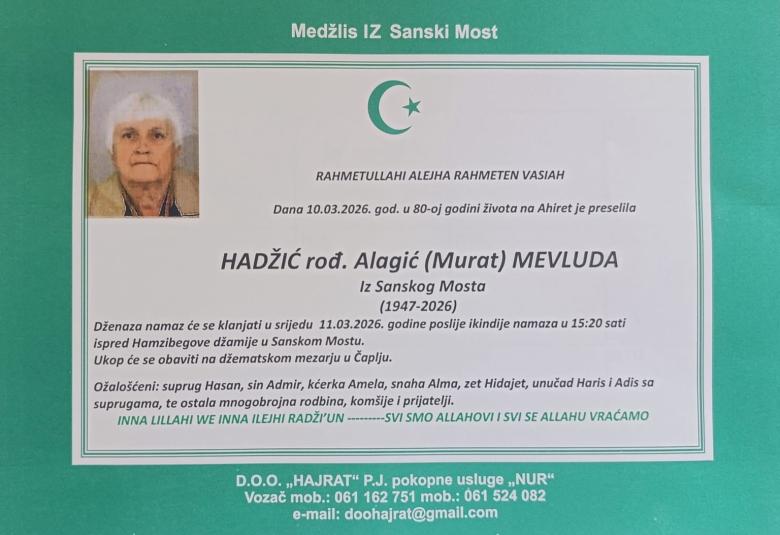 Hadžić, rođ. Alagić (Murat) Mevluda