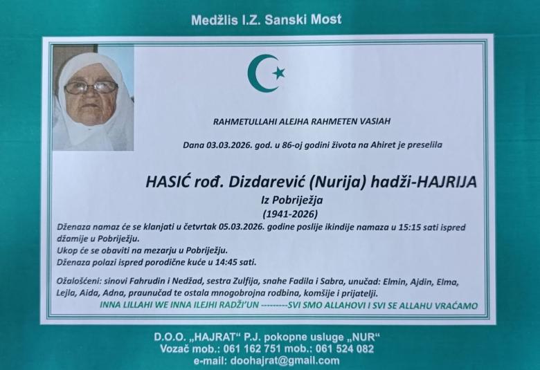 Hasić, rođ. Dizdarević (Nurija), hadži-Hajrija