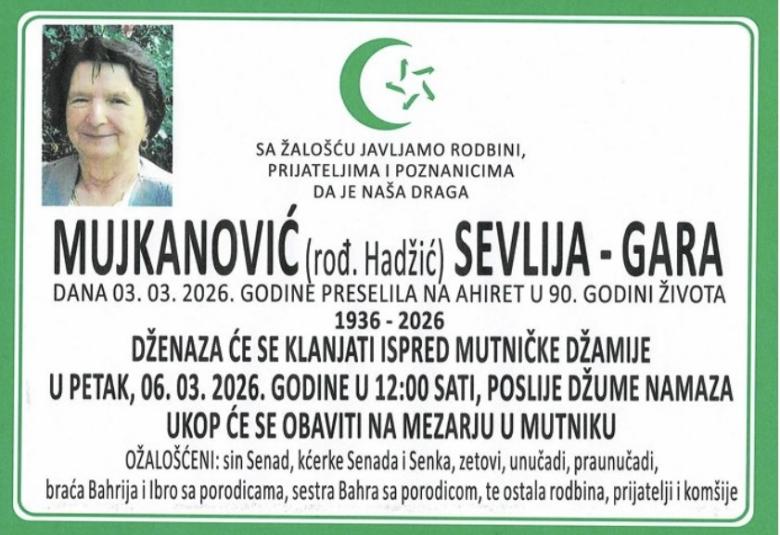 Mujkanović (rođ. Hadžić) Sev&shy;lija &ndash; Gara