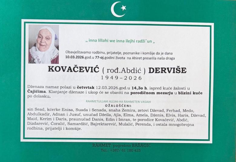 Kovačević (rođ. Abdić) Dervi&scaron;e
