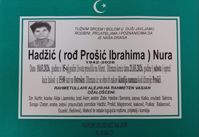 Hadžić (rođ. Pro&scaron;ić Ibrahima) Nura