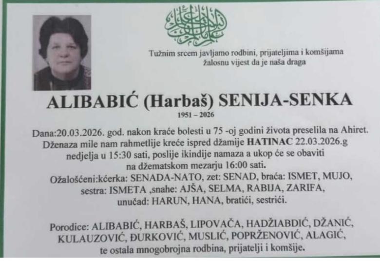 Alibabić (Harba&scaron;) Senija &ndash; Senka