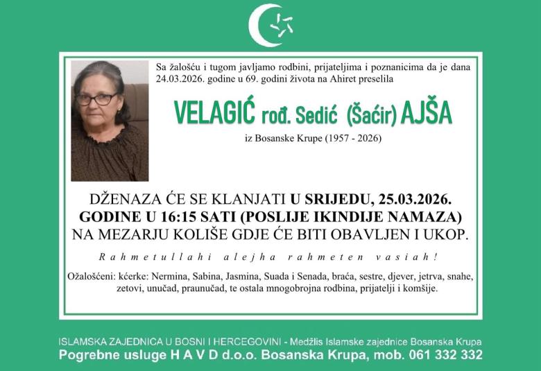 Velagić, rođ. Sedić (&Scaron;aćir) Aj&scaron;a