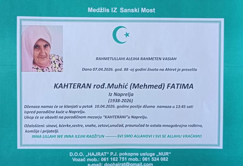 Kahteran rođ. Muhić (Mehmed) Fatima