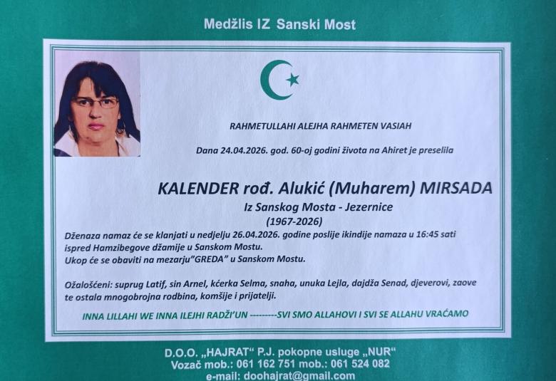 Kalender, rođ. Alukić (Muharem) Mirsada