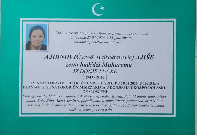 Ajdinović (rođ. Bajrektarević) Aji&scaron;e