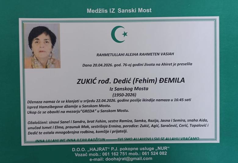 Zukić, rođ. Dedić (Fehim) Đemila