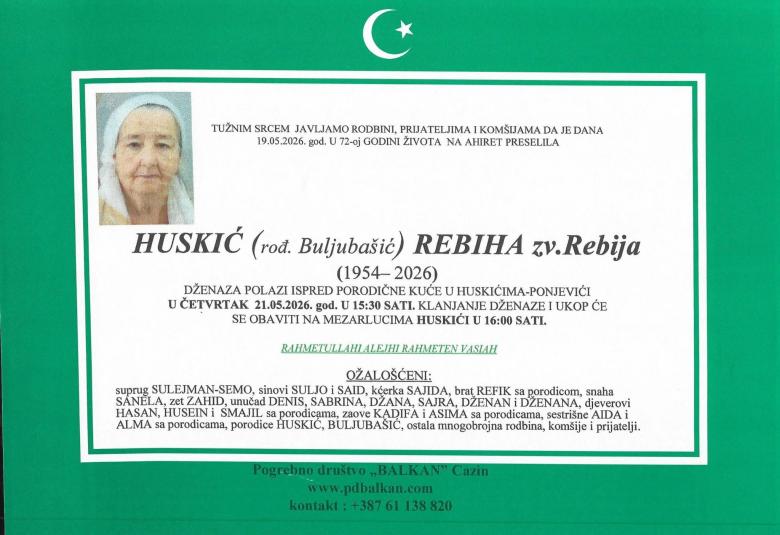 Huskić (rođ. Buljuba&scaron;ić) Rebiha zv. Rebija