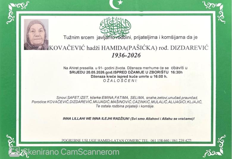 Kovačević hadži Hamida (Pa&scaron;ićka) rođ. Dizdarević