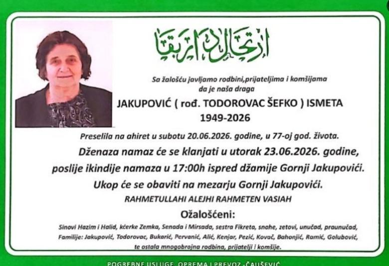 Jakupović (rođ. Todorovac &Scaron;efko) Ismeta