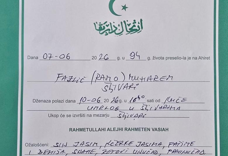 Muharem Fazlić (r. Rajo) iz &Scaron;ljivara.