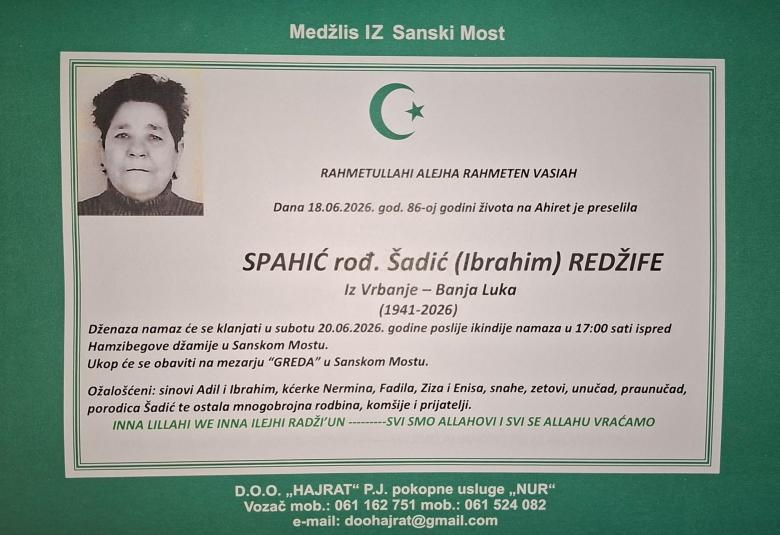 Spahić rođ. &Scaron;adić (Ibrahim) Redžife