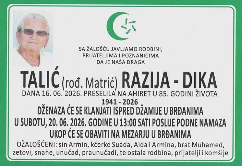 Talić (rođ. Matrić) Razija &ndash; Dika