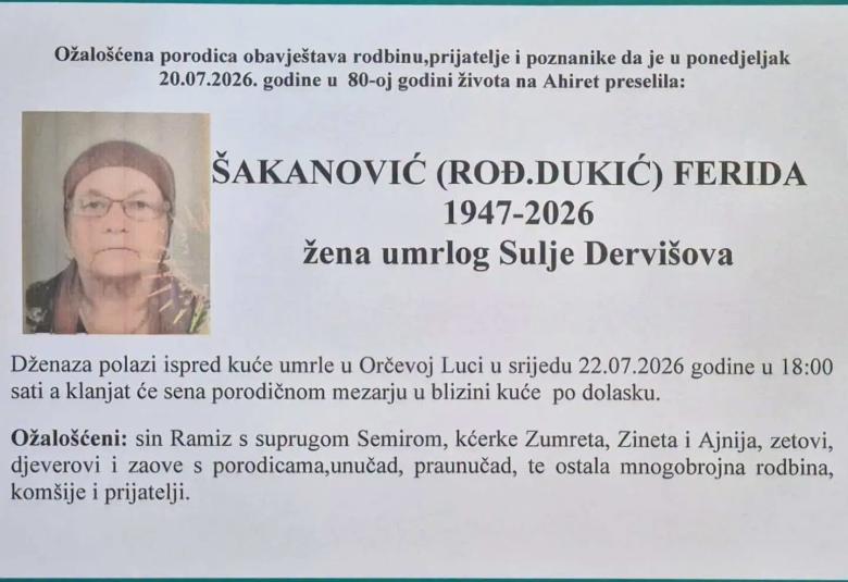 &Scaron;akanović (rođ. Dukić) Ferida