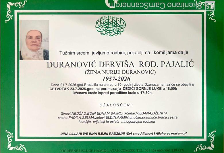 Duranović Dervi&scaron;a, rođ. Pajalić