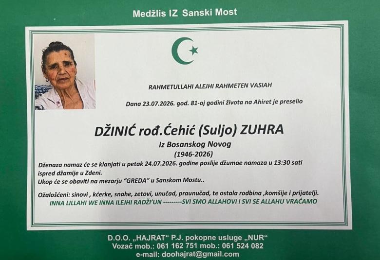 Džinić, rođ. Čehić (Suljo), Zuhra