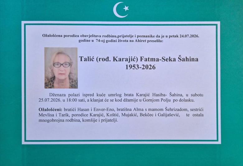 Talić (rođ. Karajić) Fatma-Seka &Scaron;ahina